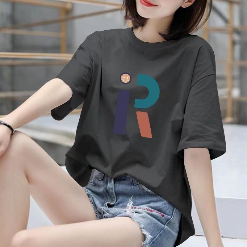 

2025 summer new large size round neck fashionable pink printed t-shirt couple top cotton short-sleeved t-shirt women ins XXXL