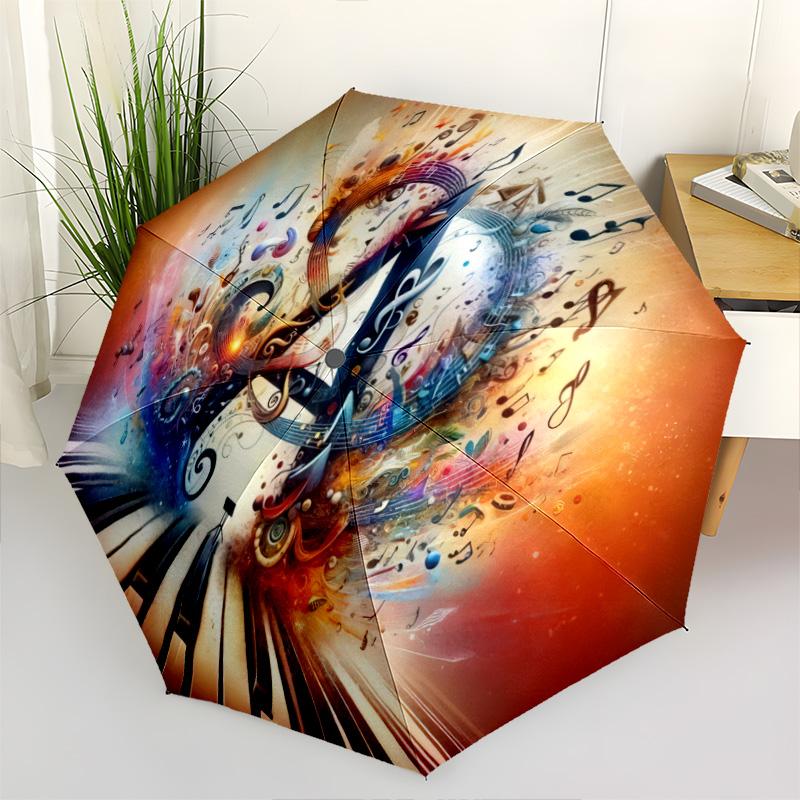 1pc Musical Symbols and Musical Instruments Umbrella Portable Folding Umbrella Iron Frame Hole Bone Structure Outdoor Home Umbrella