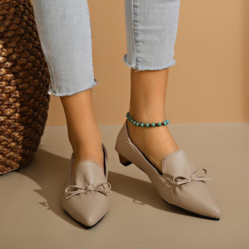 Women's Low Heel Shoes Spring New Pointed Head Shallow Mouth Butterfly Knot Soft Sole Non-slip Low Top Shoes