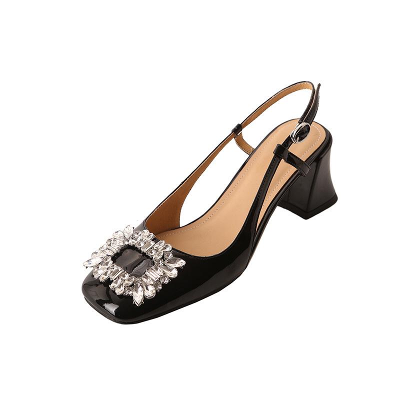 

Весенне-летние женские пустые сандалии из овечьей лакированной кожи на толстом высоком каблуке с квадратным носком и спиной Baotou 39 чёрный