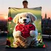 1 Stück Golden Retriever Rosen Herz Outdoor Flanelldecke, Gemütlich & Warm Weich Te Verspieltes Design, Nickerchen Camping,