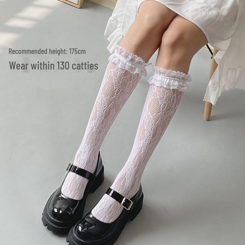 Trendy Black Silk Hollow Tube Socks - Summer Thin & Sexy Calf Design for Girls