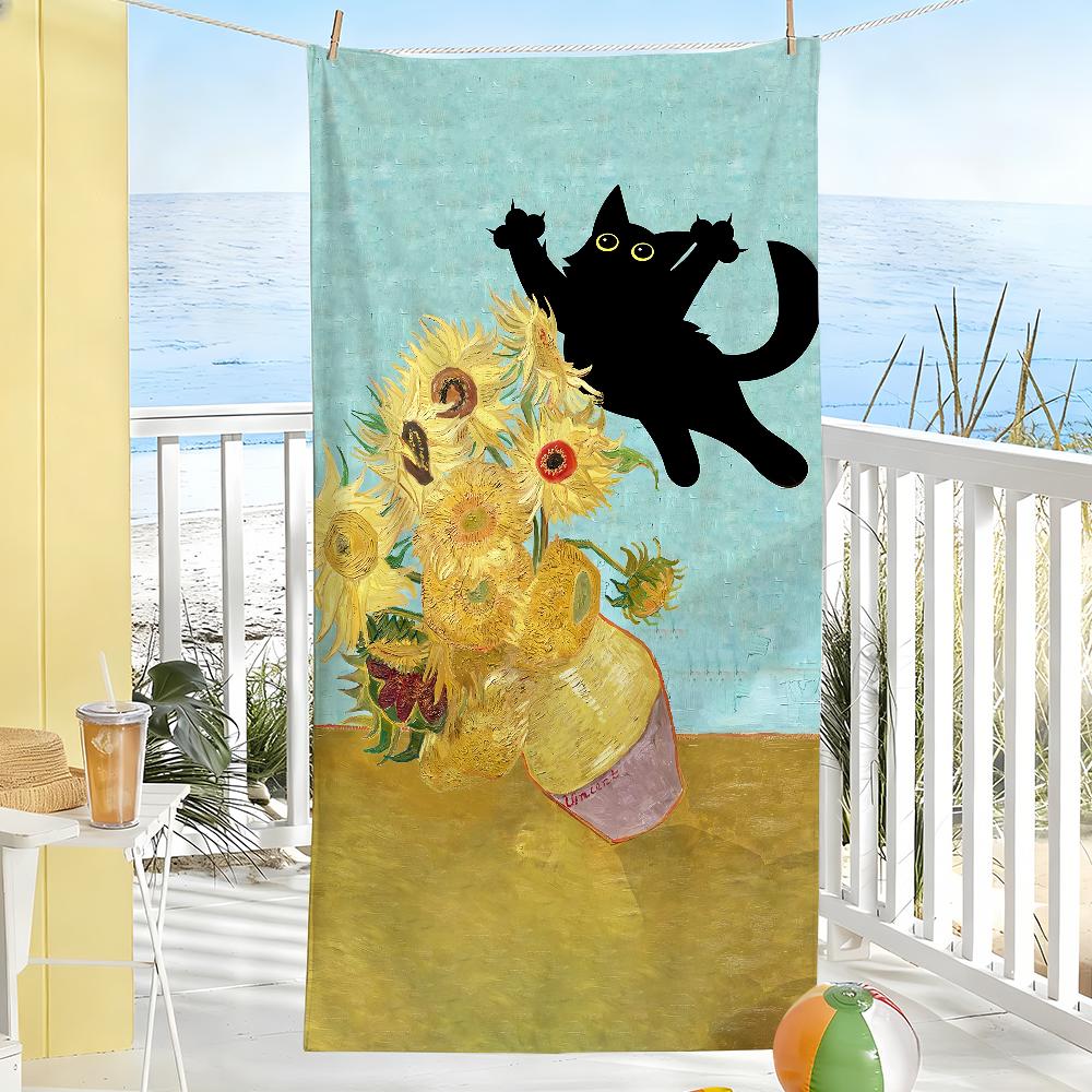 

Van Gogh Art Cat Print Towel Soft Pool Gift For Travel Gym Shower Camping Quick Dry Sports Large Beach Towels W30*H60(CM)