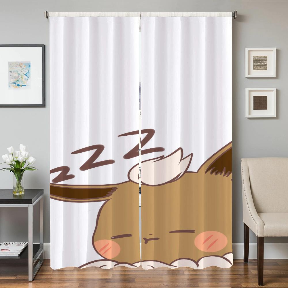 Home Interior Kitchen Curtains for Living Room 2 Pieces Blackout Curtains Door Curtain Pokemon Bedroom Decoration Partition