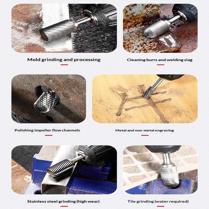 Tungsten Carbide Rotary File Burr Style C Ball Nose Cylinder 6Mm 1/4 Shank Mould Carving Tools Single Cut Milling Cutter