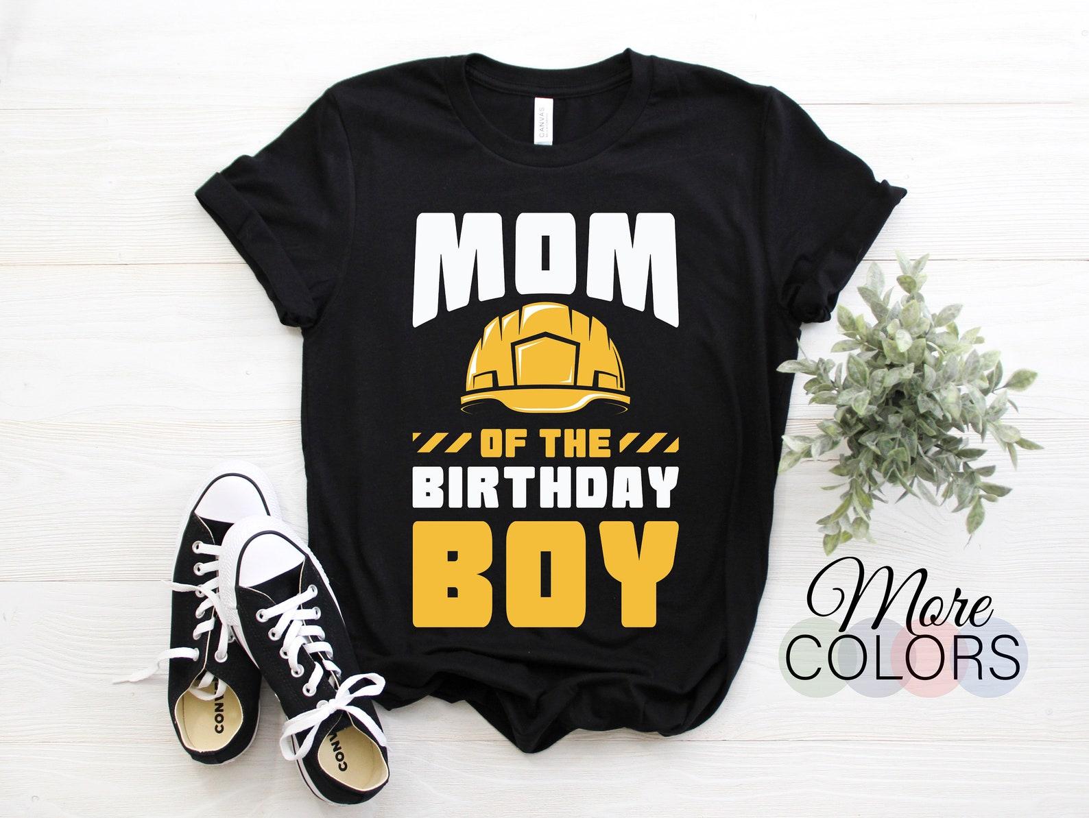 Mom Birthday Boy Matching Mother Construction Digger Party Outfit T-Shirt, Excavator Construction Vehicle Tractor Lover Gift, Kids Family, 150