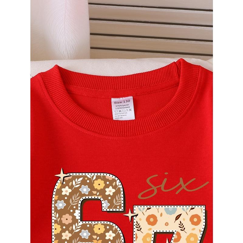 Girls' Round Neck Sweatshirt, Girls' Casual Printed Round Neck Pullover, Girls' Round Neck Sweatshirt with Fashion 67 Theme Feature Print for Girls