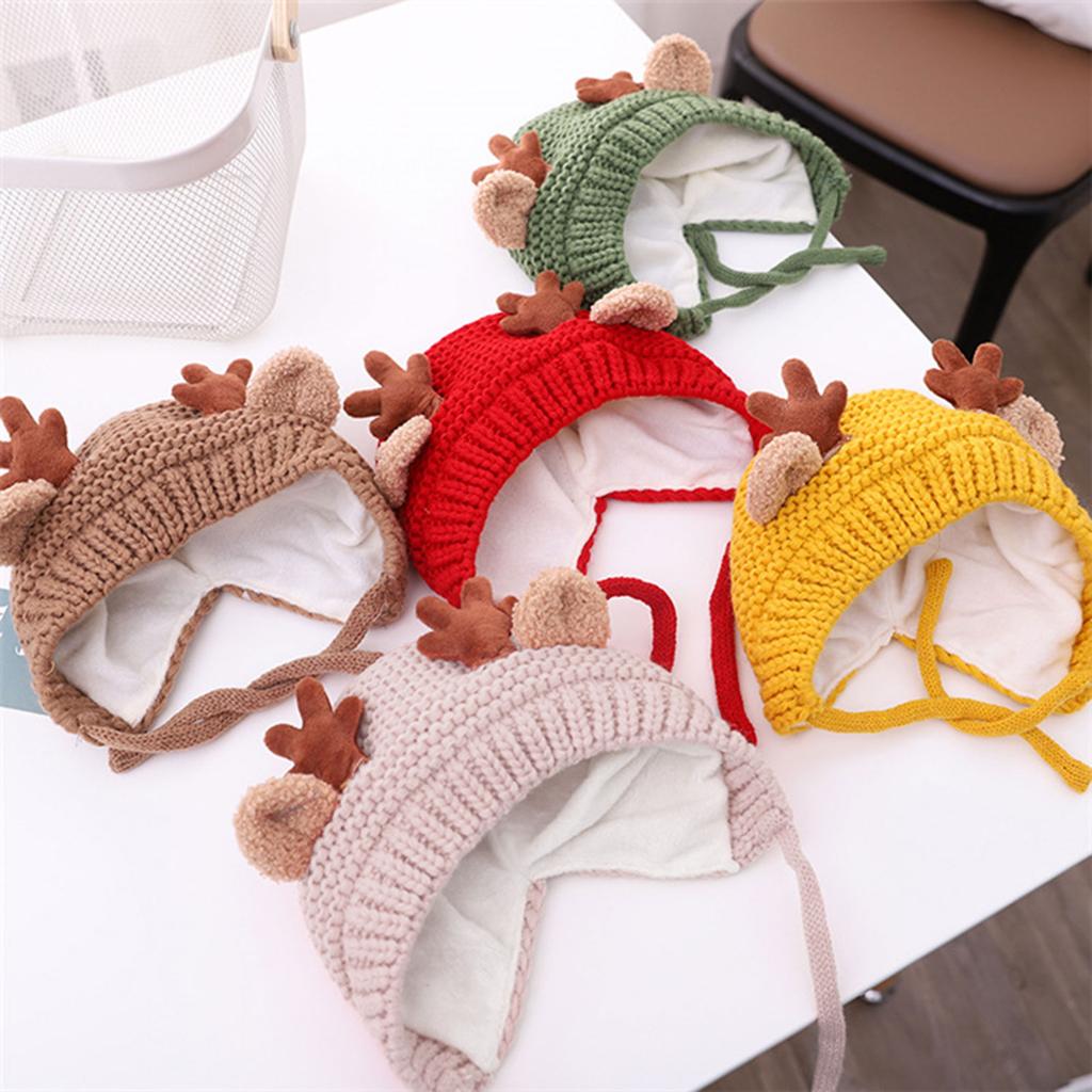 Antlers Christmas Hat for Children Thicken Plush Headgear White Furry Liner for Christmas Parties Cosplay Accessories