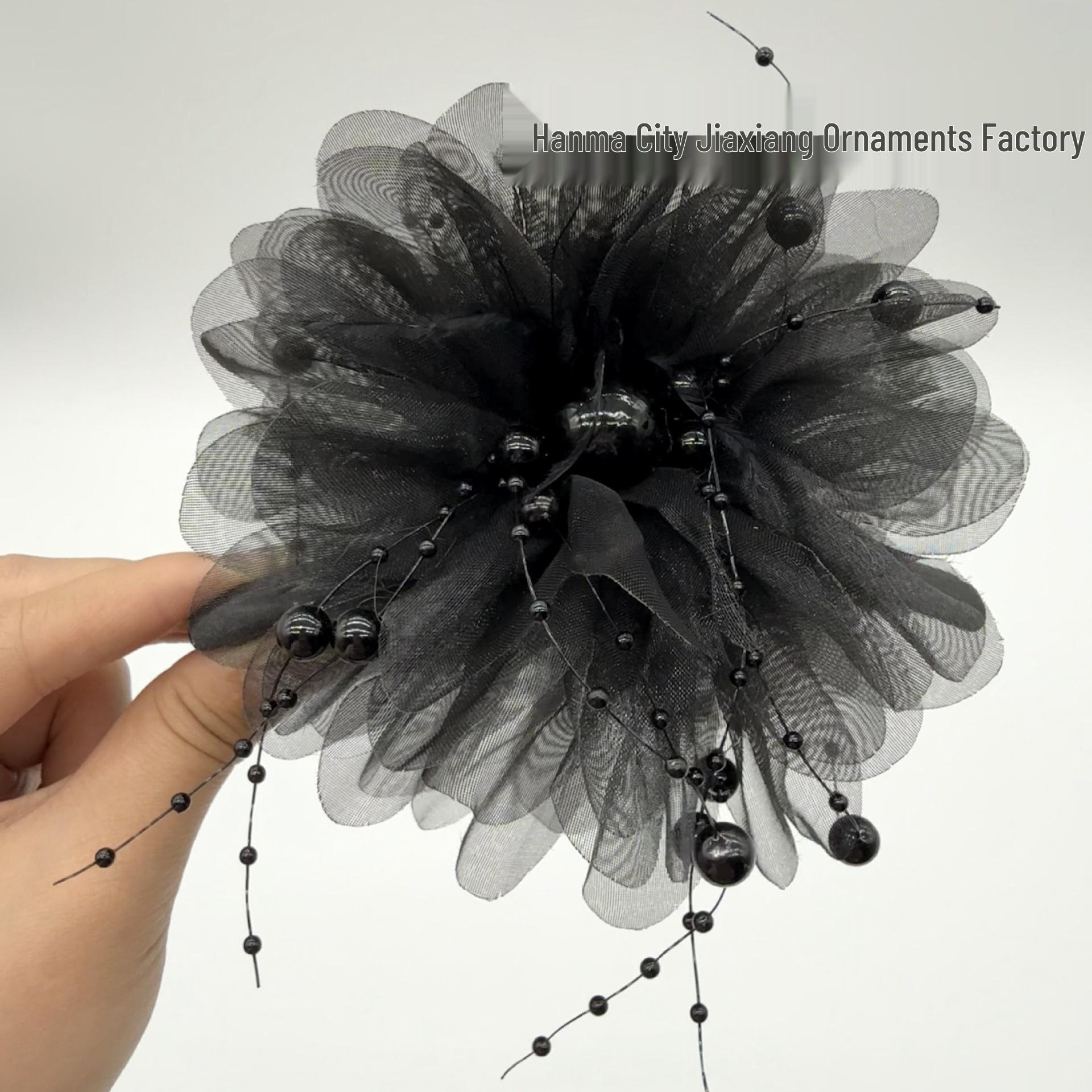 Large Beaded Peony Claw Clip for Hair Bun - Tassel Feather Pearl Shark Clip