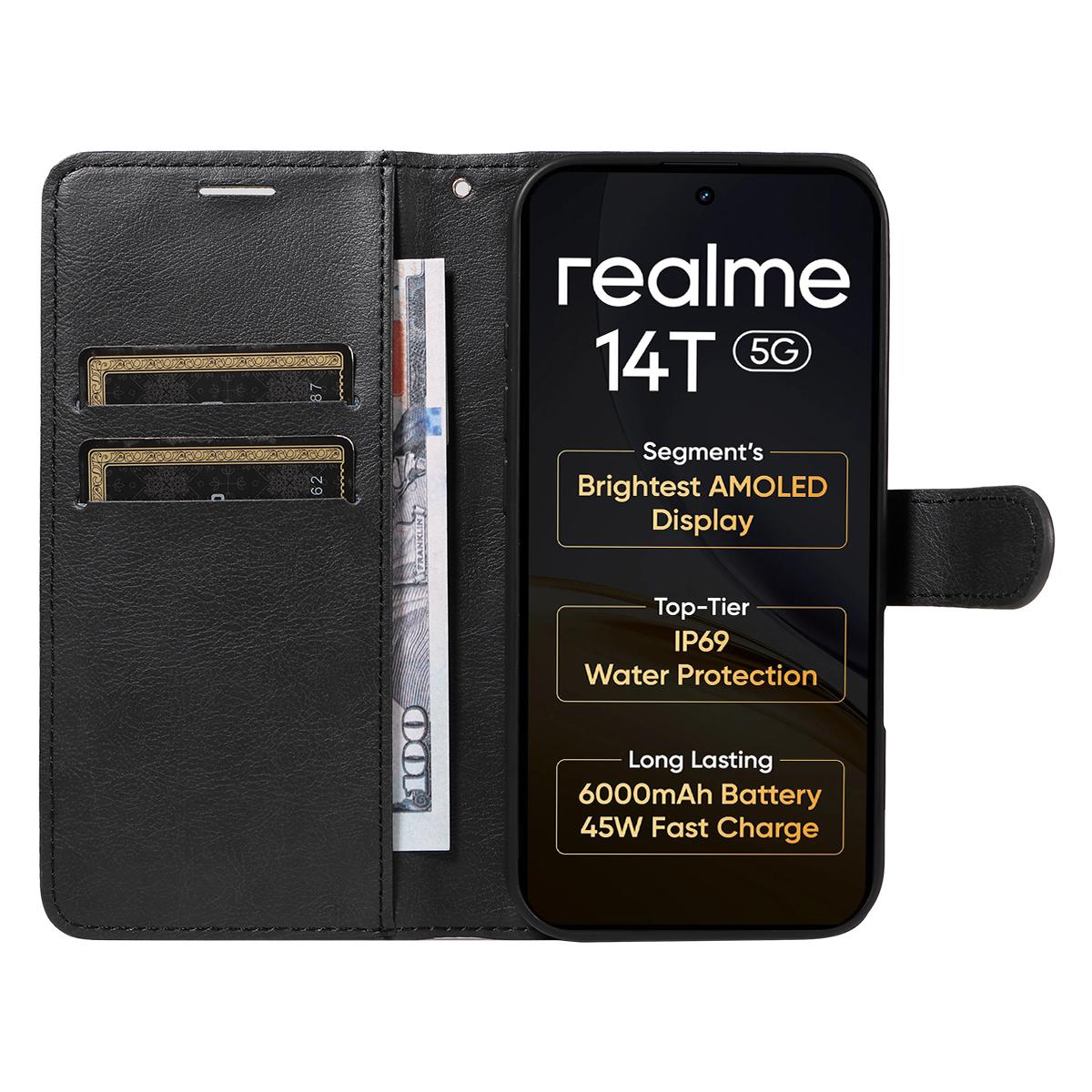 

For Realme 14 5G/Realme 14T 5G Leather Wallet Case with Strap Solid Color Phone Stand Cover Brown