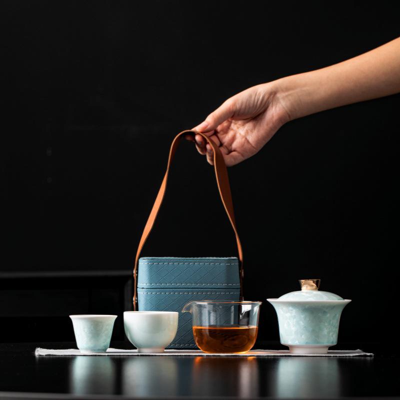 

Кристаллизованный Ледяной Цветок Портативный Чайный Набор с Одним Чайником и Двумя Чашками - Идеально подходит для Путешествий или Ритуала Чаепития Кунг-Фу на Открытом воздухе