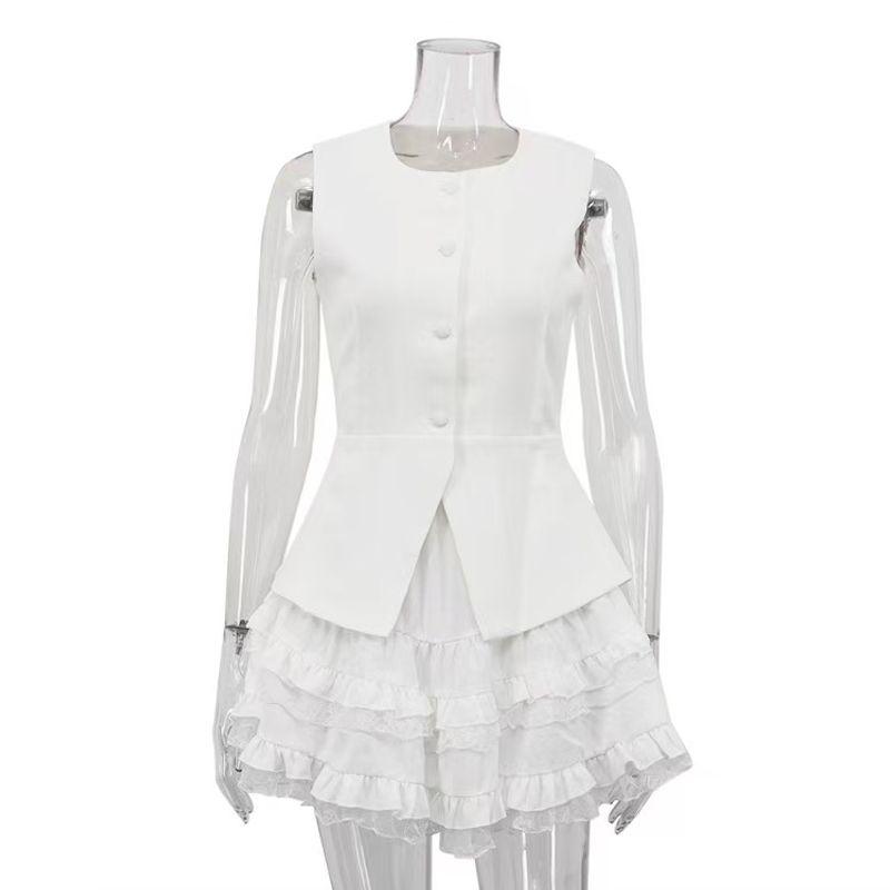 

Модный стиль Новое поступление Модный жилет без рукавов Топы Юбочный костюм Майка и юбка Комплект White S