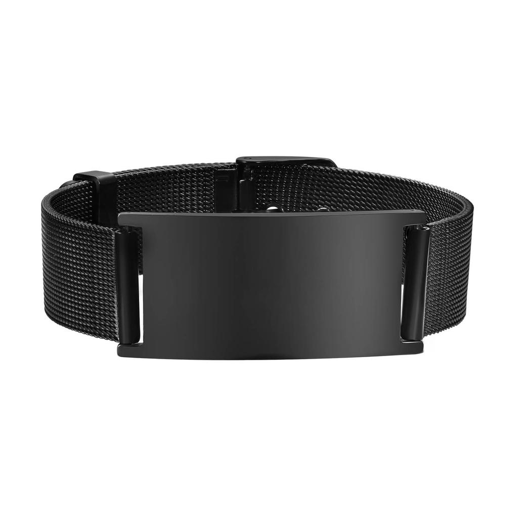 Free Personalized Medical Alert ID Bracelets for Men, Waterproof 10mm/16mm Wide Stainless Steel Mesh Band Wristband ICE Jewelry