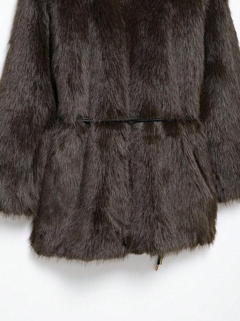 Damen dicker Lammwoll-Winterfellmantel, flauschig und warm