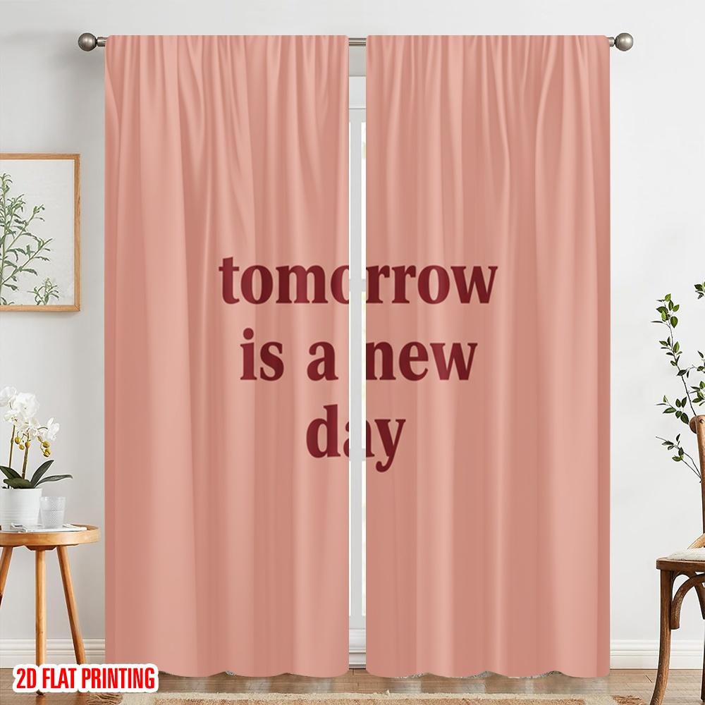 2pcs 2D flat printing Scene Curtain New Day Quote Graphic Polyester Without Electricity Seasonal Party & Holiday Decor Perfect