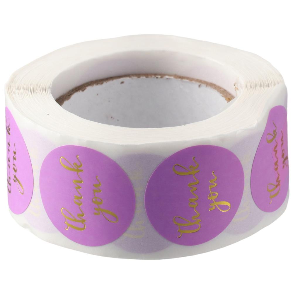 500 Pcs Thank You Stickers Fashion Round Purple Gold Font Stickers Self-Adhesive 1in Label Stickers Label Roll