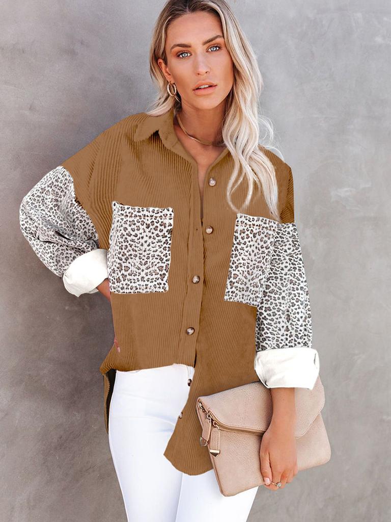 New Autumn Leopard Print Women's Shirt Collared Hole Casual Jacket