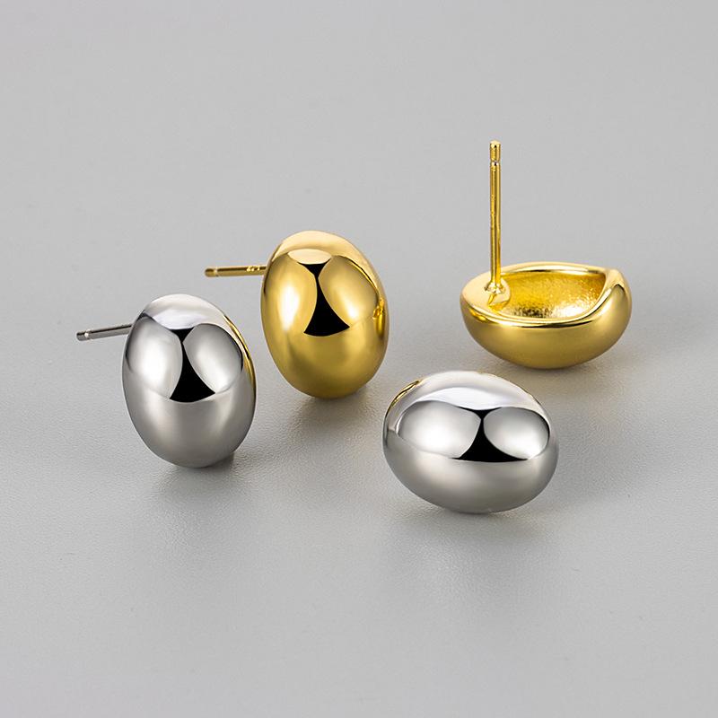 

High-End Round Bean Stud Earrings: Niche, Smooth, and Fashionably Unique Copper
