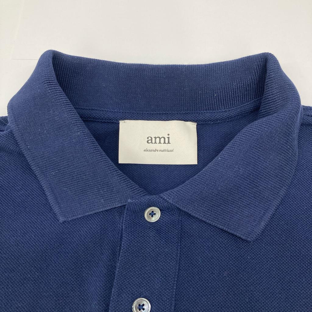 Ami Paris Navy White Logo Polo Shirt Tops L NavyUsed