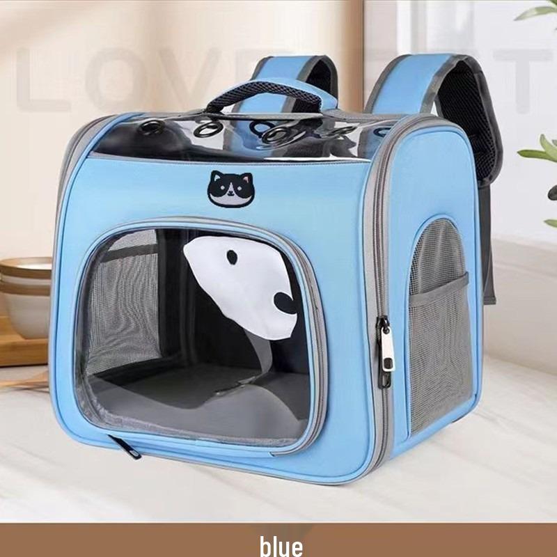 Large Transparent Foldable Outdoor Cat Carrier - Double Shoulder, Multi-functional, Solid Color