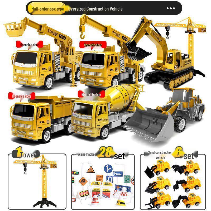 Construction Vehicle Toy Set: Digger, Excavator, Cement Mixer, Crane