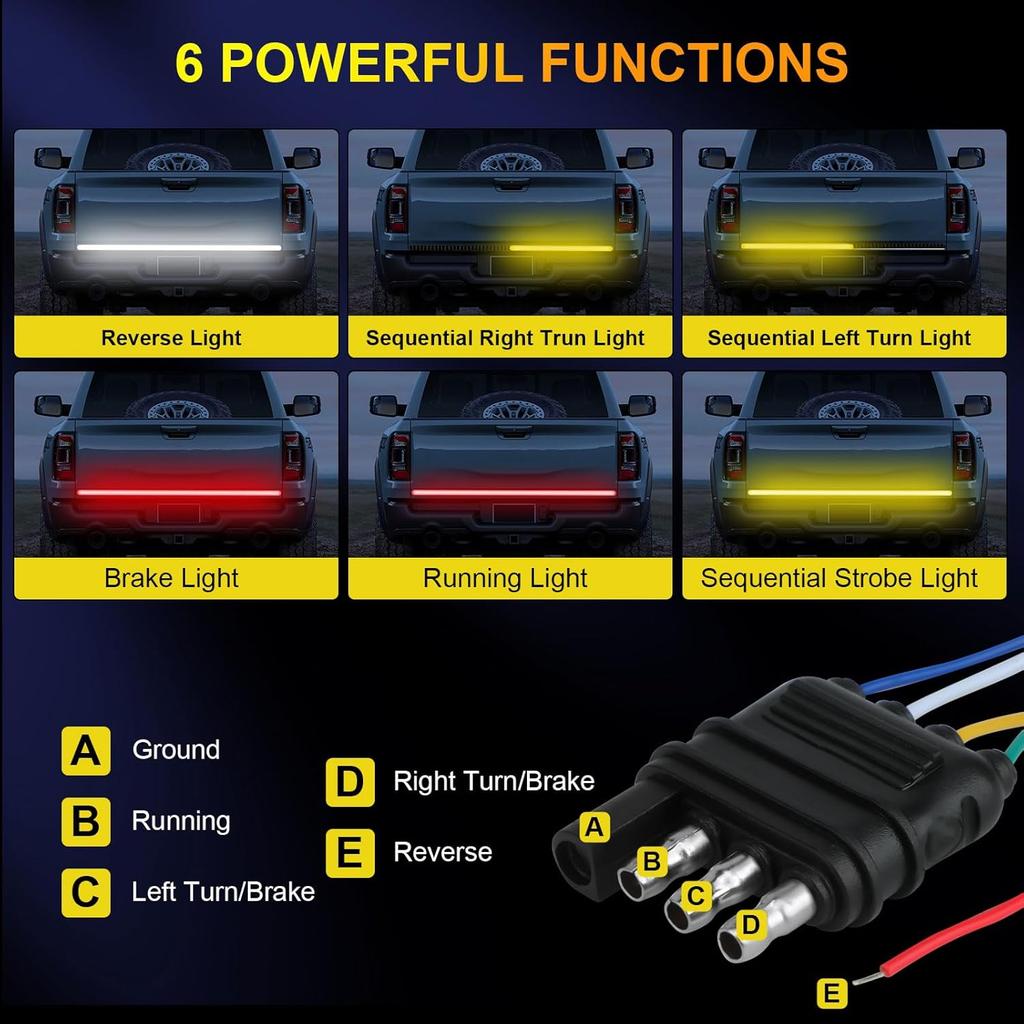 YUGUANG 60 Inch Truck Tailgate Light Bar, Triple Row LED Tailgate Light Strip With Brake Reverse Sequential Turning Signals Strobe Lights