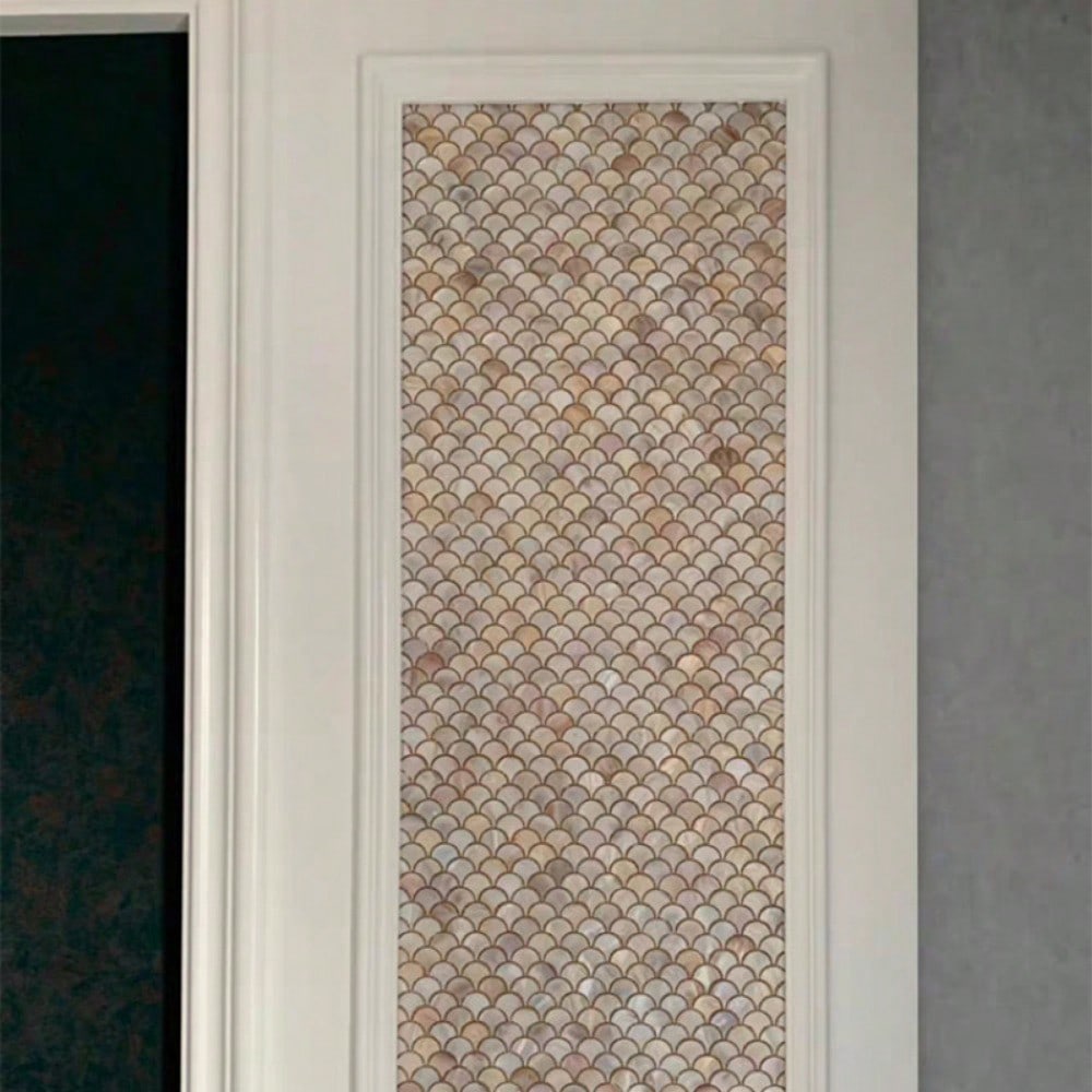 1 sztuka, 31,2*31 cm/ 12,3*12,2 cala, w kształcie wachlarza z łusek rybich, mozaika z muszli, naklejki ścienne do kuchni, łazienki, przedpokoju