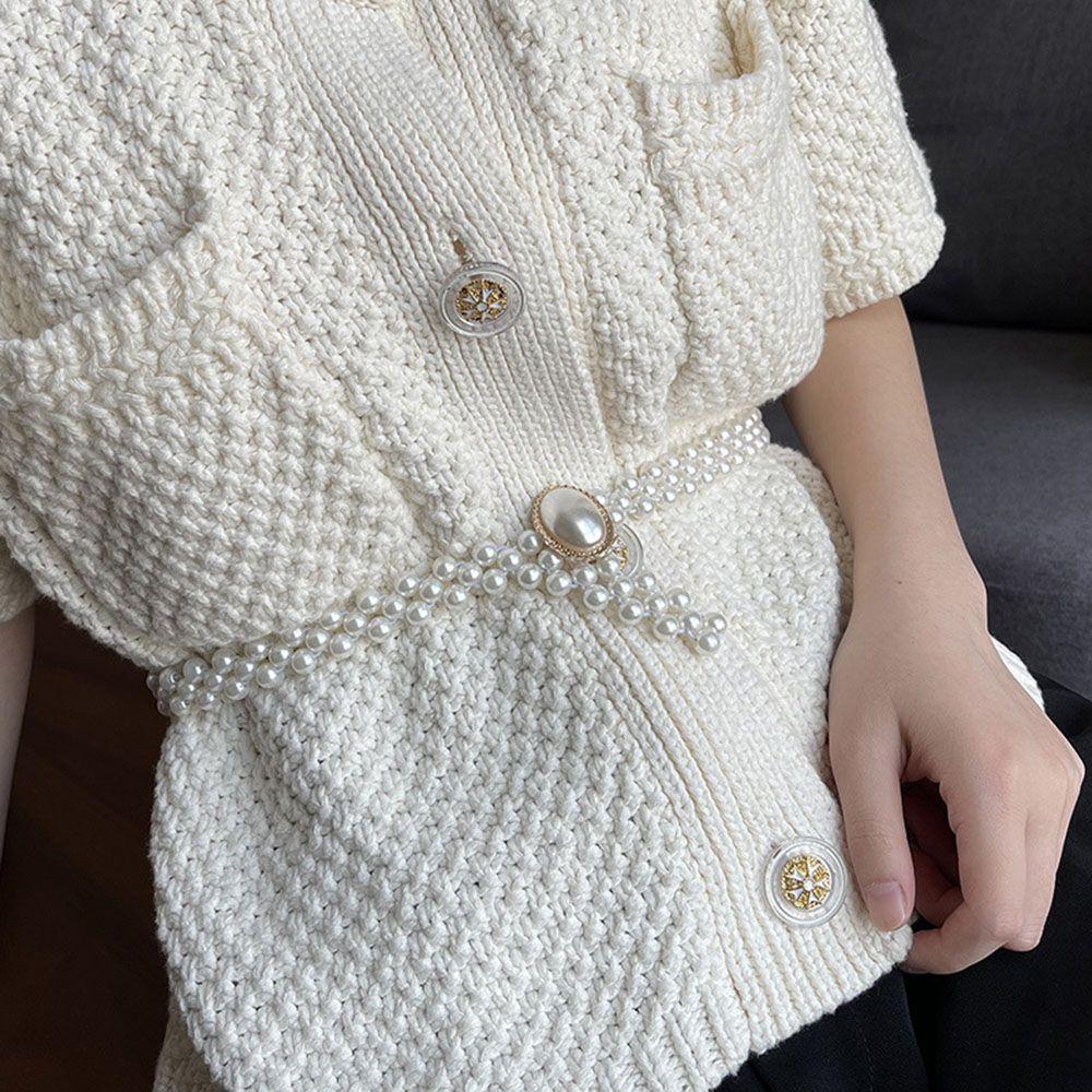Elegant Clothing Supplies Dress Decoration Pearl Waist Belt Elastic Buckle Pearl Chain Dress Strap