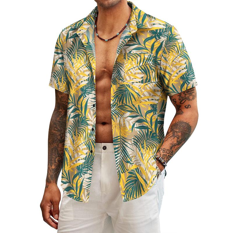 Men Summer New Short Sleeve Beach Shirt 3D Digital Print Coconut Tree Shirt Men Casual Button Shirt Tops 100% Polyester