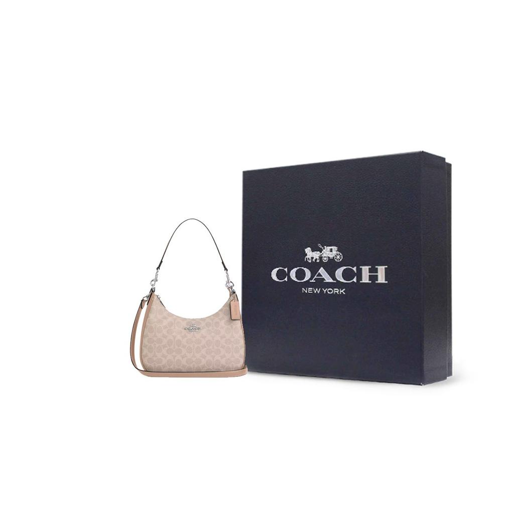 Coach Teri 29 Logo Reißverschluss Beschichtetes Canvas Tragetasche Crossbody Schultertasche Große Damen Taschen Beige CV940-SVPWH