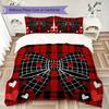 Plaid Bow Pattern Bedding Uilt Set Uilt Cover Pillowcase Home Decoration Birthday Gift (1 * Duvet Cover + 2 * Pillowcase Without Core)