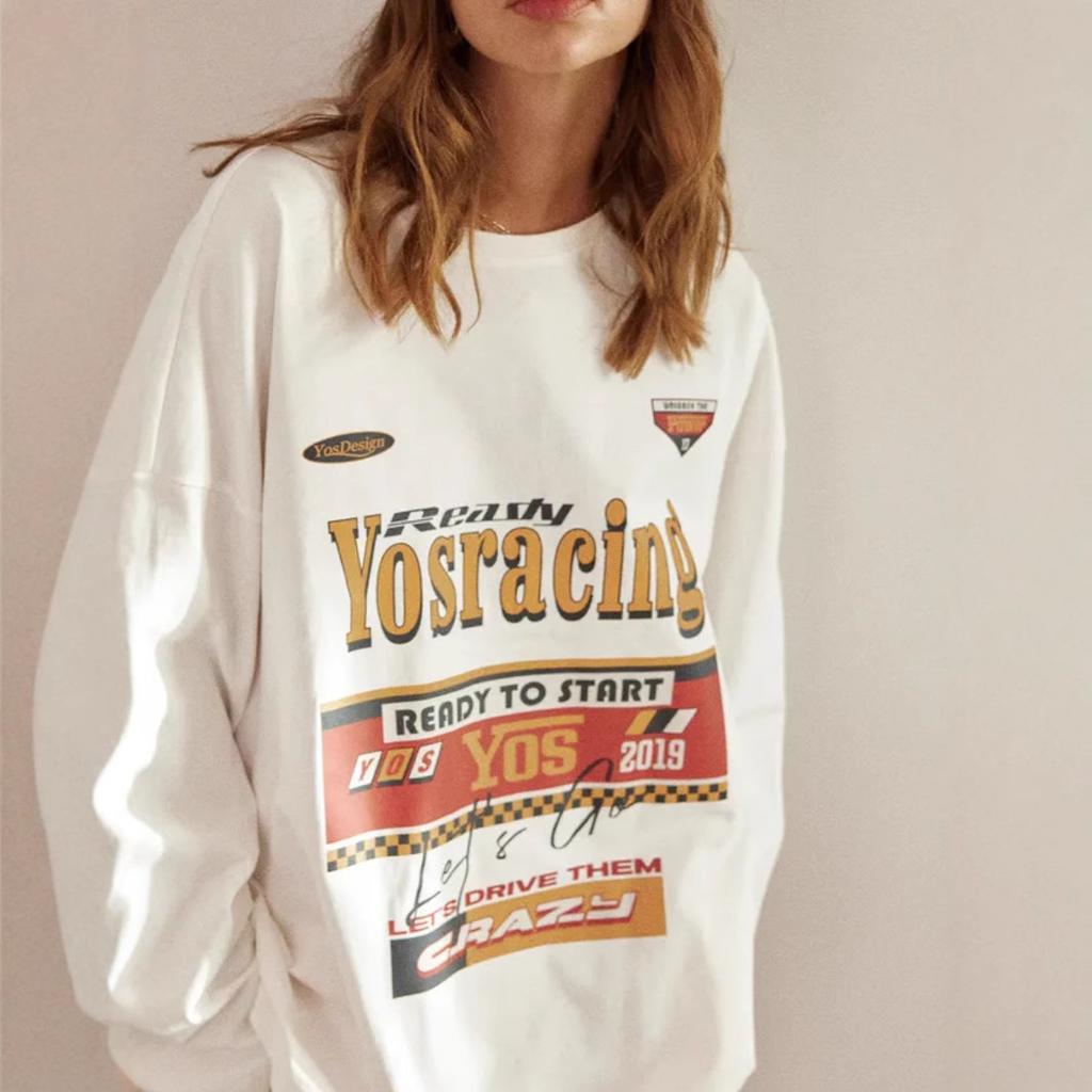 Women's Long Sleeve Graphic Tee Crew Neck Casual Cotton Top