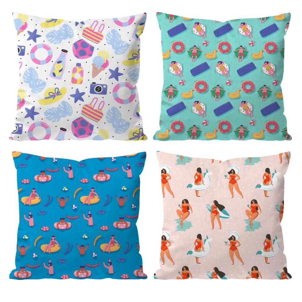 Summer vacation beach cartoon illustration Cushion Pattern Printed Pillowcase for Living Room Sofa Cushion Cover & Bedroom Decor