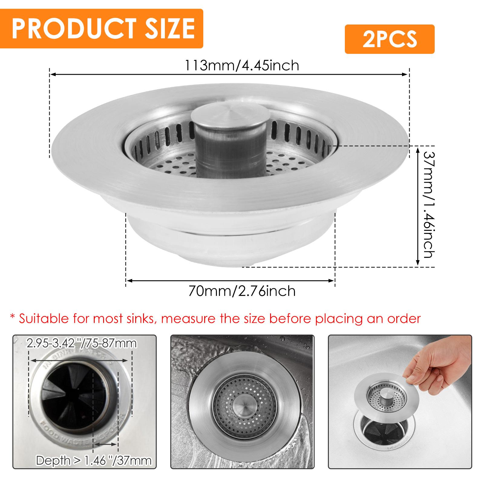 

2Pc Upgraded 3IN 1 Kitchen Sink Drain Strainer Stopper Stainless Steel Pop Up Sink Filter Anti-Clogging Sink Food Catcher Basket U.S. regulations