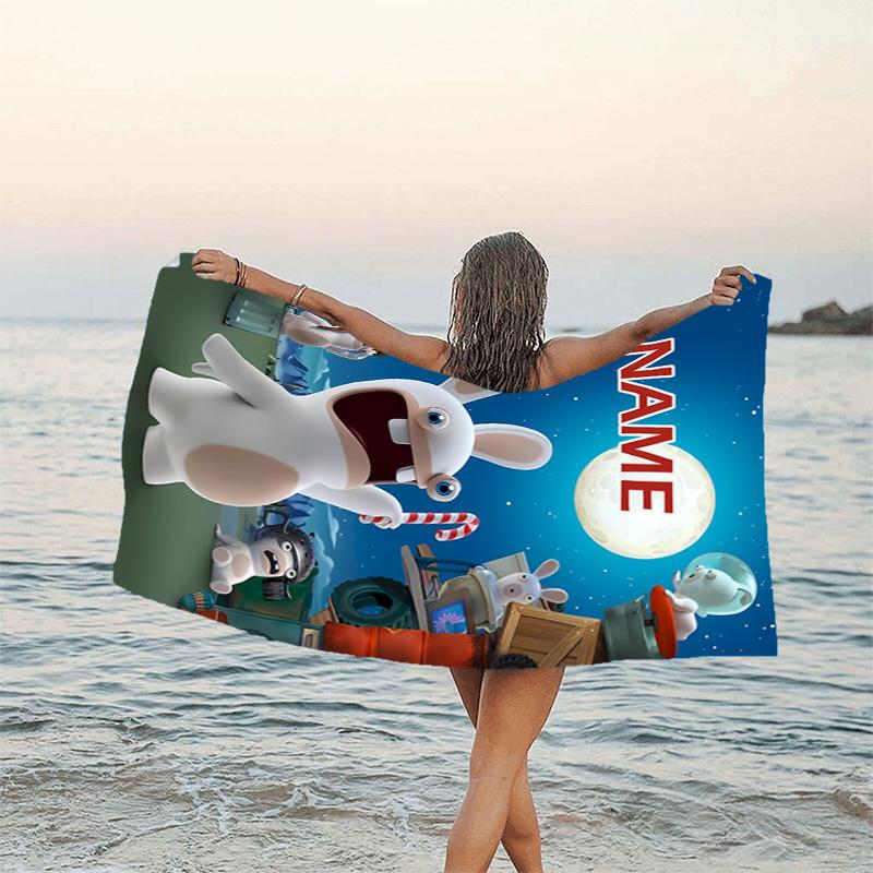 1pc Raving Rabbids Beach Towel with Custom Name, Beach/Swimming/Bath/Picnic/Camping Towel, Suitable for Seaside Beaches