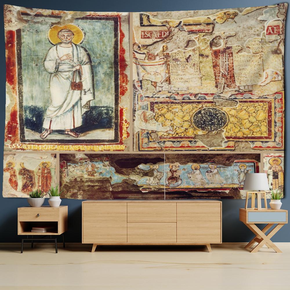 Religiösa Figurer Oljemålning Tapestry Väggbonad Retro Bohemisk Hippie Matta Sovsalrumsdekor