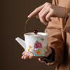 Kung Fu Ceramic Travel Tea Set with Overglaze Enamel Peony Teapot