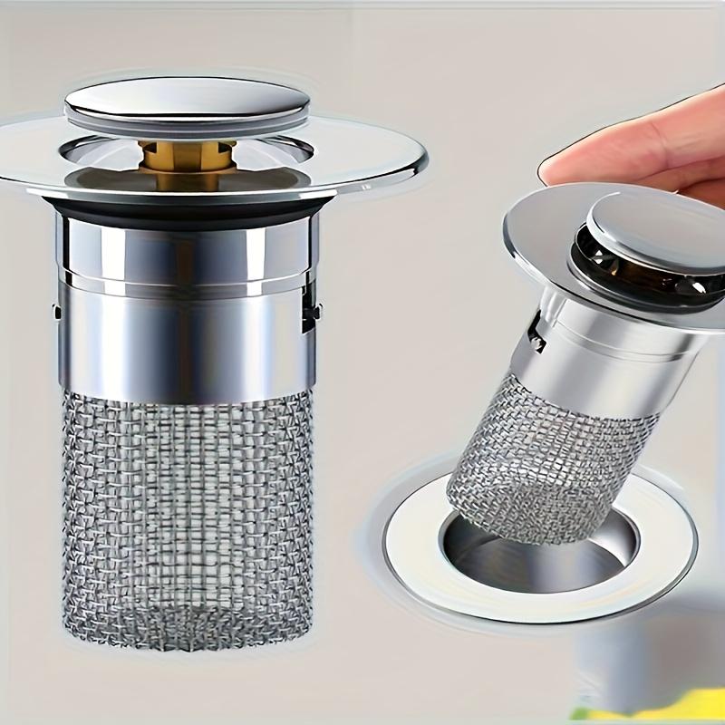 1 Piece Retractable Sink Drain Plug with Stainless Steel Mesh, Chrome-Plated Plastic Bathroom Hair Filter to Prevent Clogging, Removable Drain Cover