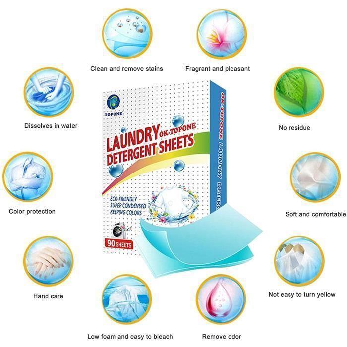 Feuilles de détergent à lessive concentré180 pièces Feuilles de détergent à lessive sans Liquide Bandes de détergent à less-keeper