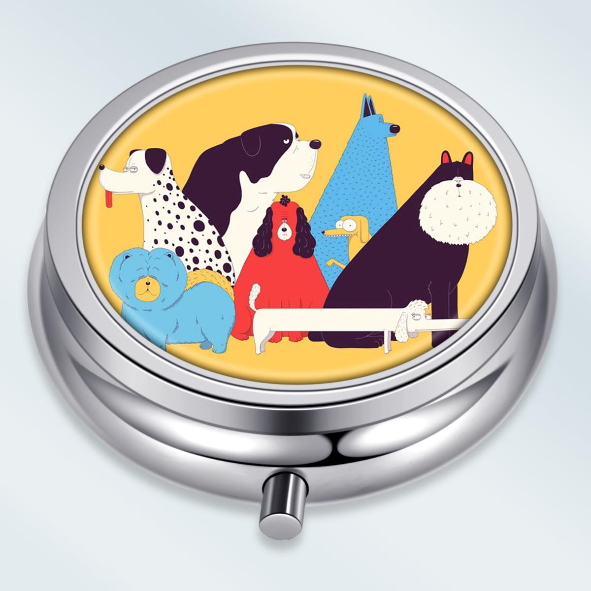 

Portable Pill Box with 3 Compartments, Mini Metal Medicine Organizer Case, Cute Printed Pill Container for Vitamins, Pills, Jewelry, Travel, Daily Use разноцветный