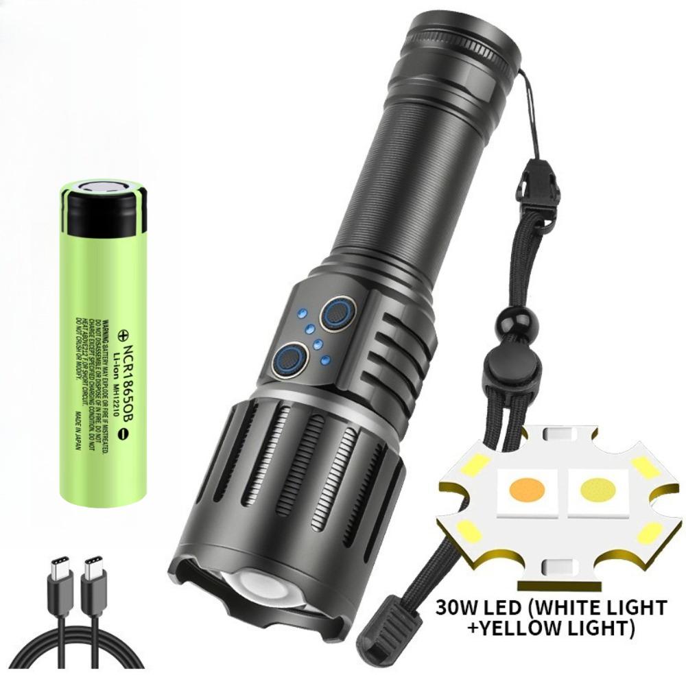 Ultra Bright Dual Light Source White Laser Dual Head TYPE-C Rechargeable Long-range Strong Light Flashlight for Camping