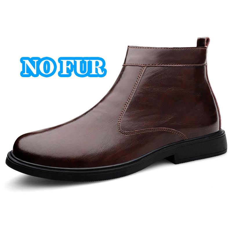 British Style Men's Chelsea Boots Genuine Leather Ankle Boots Fashion High Top Walking Shoes Winter Plush Snow Motorcycle Botas
