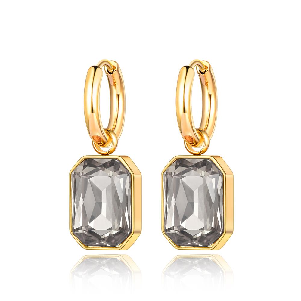 Lokaer Stainless Steel Geometric Square Hoop Earrings Sparkling Cubic Zirconia Crystal Earrings Jewelry For Women