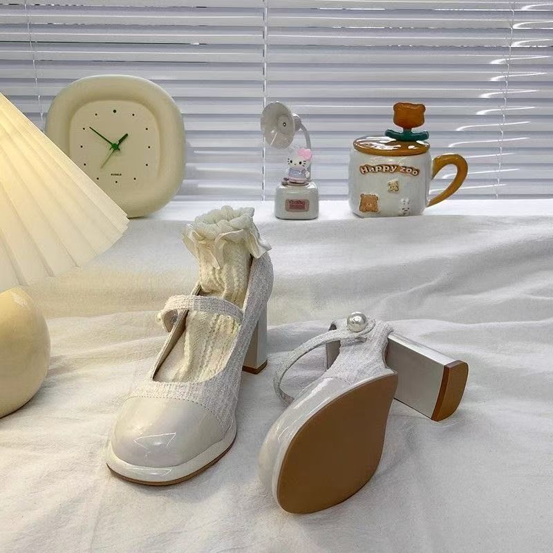 Square Head Spell One-word Buckle Belt Thick Heel Single Shoes Women's Fashion Retro Mary Jane High Heels Women's Spring and Autumn New Models