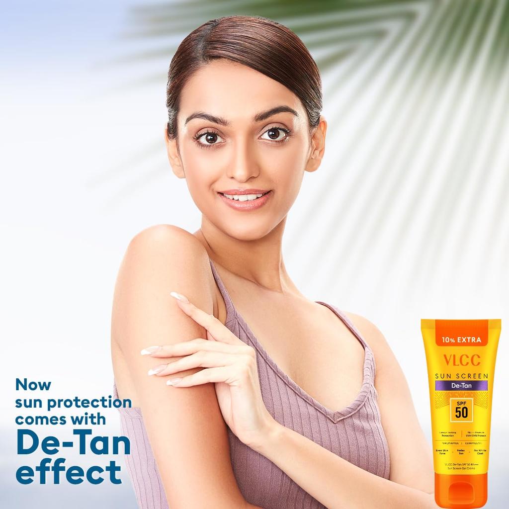 VLCC De-Tan SPF 50 PA+++ Sunscreen Gel Creme 110 g For Daily Sun Protection And Even Tone With Lightweight Feel