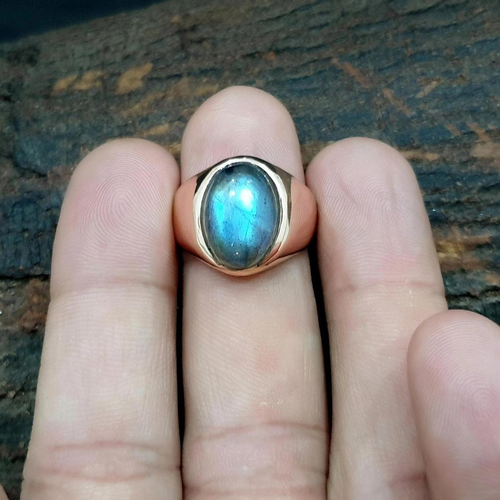 Oval Cab Blue Fire Labradorite Gemstone 925 Sterling Silver Rose Gold Fill Ring Jewelry