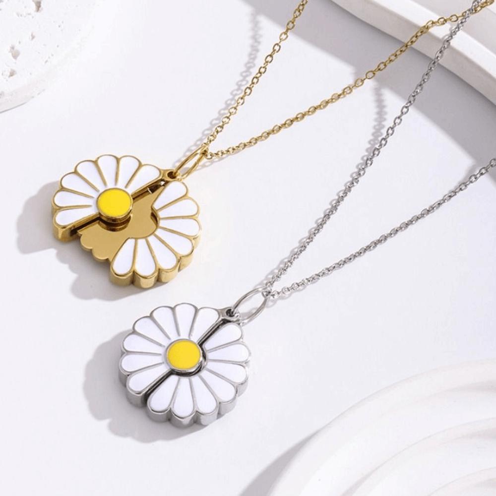 Handmade Glaze Oil Chrysanthemum Pendant Titanium Steel Daisy Necklace  Female Lady Girl