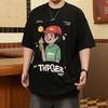Cartoon Printed Versatile Stretch Fit Wrinkle Loose Men's Short Sleeve Fashion Short Sleeve Top Comfortable Lightweight T Shirt