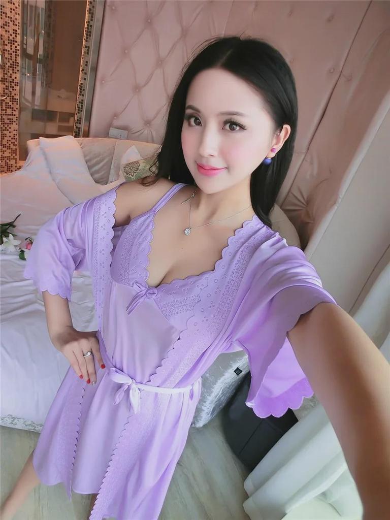 Pyjama-Set aus Eisseide und Spitze in Übergröße – Sexy, lockeres Sommernachthemd 