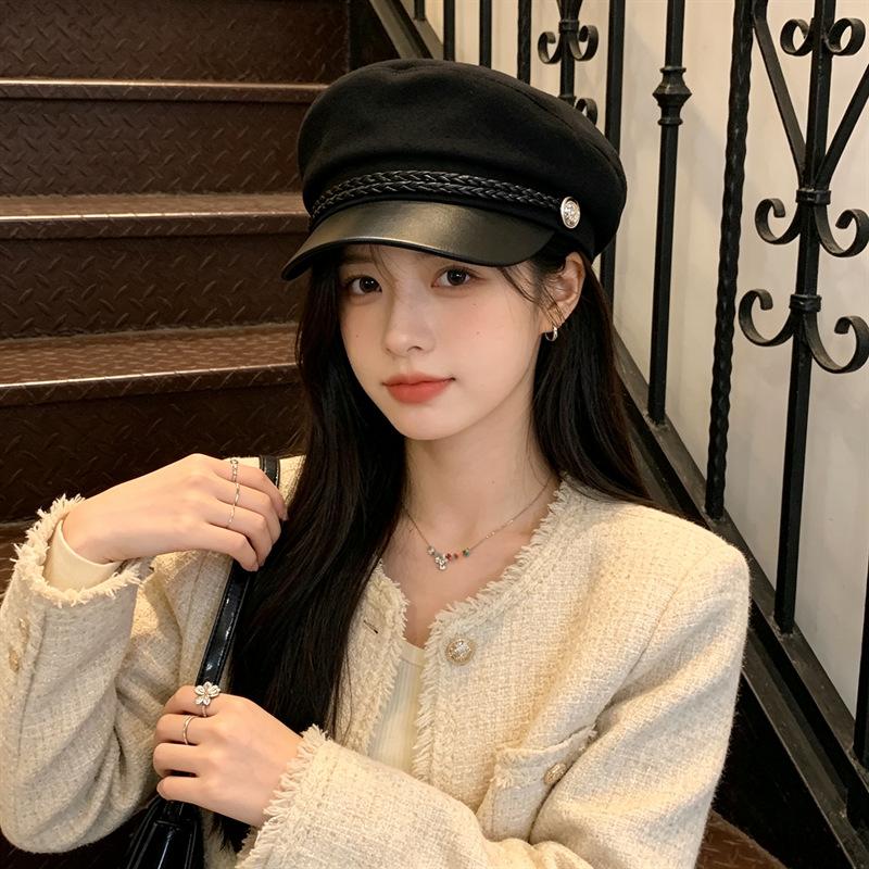 Spring and Autumn Hat Female Star Anise Beret Female Face Small Woolen Hat Trendy Fashion Literary and Artistic Painter Hat